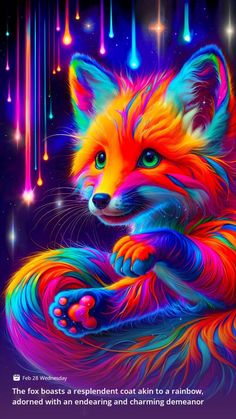 an image of a colorful fox with neon colors on it's face and paws