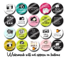 buttons with words and pictures on them