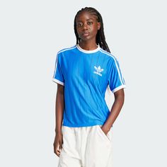 adidas Adicolor 3-Stripes Pinstripe Tee - Blue | Free Shipping with adiClub | adidas US Running Clothes Women, Bold Shoes, Adidas Adicolor, Adidas Jersey, Adidas Tee, Adidas Original, Training Clothes, Adidas Originals Women, Adidas Shop