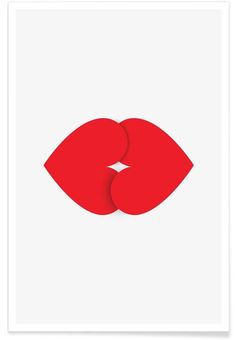 a poster with the shape of a red lips on it's side, in white paper