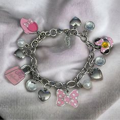 New. Never Worn. Silver Tone Alloy Link Bracelet Loaded With Charms. 4 Enamel Charms Consisting Of A Bag, Shoes, Jeweled Minnie Face, And A Bow. The Rest Are Hearts And Rhinestones. Lobster Claw Clasp. 7” Themed Silver Jewelry For Disney Fan Events, Silver Disney Charm Bracelet Gift, Silver Disney Charm Bracelet As A Gift, Silver Disney Bracelet For Gift, Silver Disney Bracelet As Gift, Disney Silver Bracelet Gift, Disney Silver Bracelet For A Gift, Silver Disney Charms Jewelry, Disney Silver Charms Jewelry