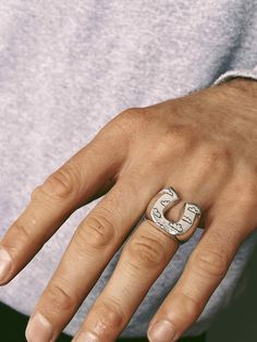 The cloud horseshoe ring. Made with 100% recycled hallmarked 925 sterling silver. Diamond Horseshoe Ring, Horseshoe Nail Ring, Elvis Horseshoe Ring, Silver Adjustable Horseshoe Rings, Silver Horseshoe Charms Jewelry, Horseshoe Ring, Thick Ring, J Us, Silver Cloud