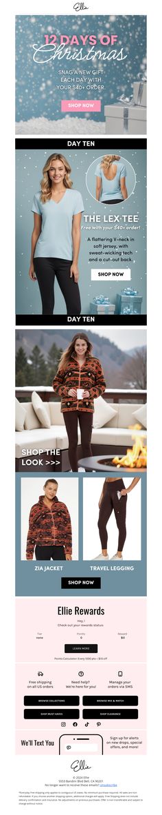 an advertisement for a women's clothing store with multiple images and text on it