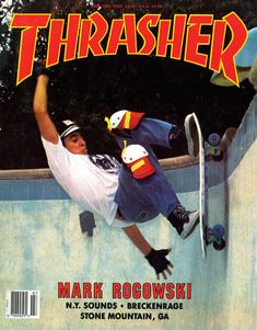 a man riding a skateboard up the side of a ramp on top of a magazine cover