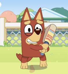 a cartoon dog holding a baseball bat in his hand and looking at the camera with an angry look on its face