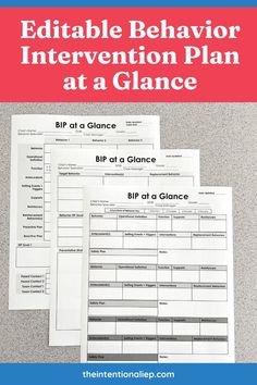 three papers with text that reads editable behavior and an image of the information sheet