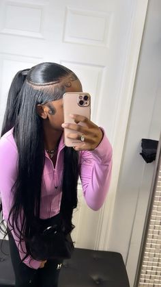 Hairstyles Black Women Half Up Half Down, Up Down Frontal Wig, Slick Two Ponytails, Silk Press High Ponytail, 2 Curls In The Front With Ponytail, Quick Wave Hair Styles Half Up Half Down, Hairstyle With Tracks, 2 Ponytails Half Up Half Down Straight, Track Hairstyles Black Sew Ins