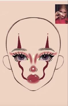 Easy Clown Eye Makeup, Crazy Face Paint Ideas, Clown Makeup Scary Easy, Crazy Makeup Looks Easy, Face Paint Makeup Looks Easy, Face Paint Inspo Easy, Scary Face Paint Easy, Pre Shower Makeup Ideas Crazy, Clown Makeup Looks Easy