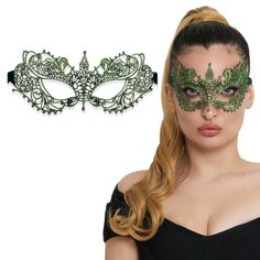 PRICES MAY VARY. Elegant Design: These masquerade masks are a must-have accessory for any formal event or party, adding a touch of sophistication and mystery to your outfit. The intricate lace pattern and beautiful colors make them a show-stopping accessory that is sure to turn heads and make you feel like a true queen Comfortable Fit: We know that comfort is just as important as style, which is why these masks are made from lightweight and breathable materials that feel great against your skin. Fantasy Eye Mask For Costume Masquerade, Fantasy Eye Mask For Masquerade Costume, Green Gothic Costume For Costume Party, Gothic Masquerade Mask For Halloween Theater, Halloween Theater Masquerade Mask, Fantasy Masquerade Eye Mask Costume Accessories, Gothic Masquerade Eye Mask For Costume Party, Gothic Eye Mask For Masquerade Costume Party, Mardi Gras Fantasy Eye Mask Costume Accessory