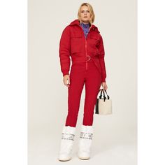 Red nylon (100% Nylon). Jumpsuit. Long sleeves. Mock neck. Front zipper closure. 28" inseam. 12.5" rise. Imported. Jumpsuit Long, Rent The Runway, Trend Report, Match Me, Closet Designs, Snow Suit, Front Zipper, Mock Neck, Jumpsuit