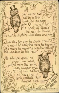 an old fashioned poem with two owls on it