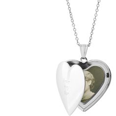 Made of stainless steel, with your choice of silver, gold or rose gold finish. Oval Locket measures 1.2 x 0.9, photo insert measures 0.9 x 0.6. Heart Locket measures 1.07 x 1.09, photo insert measures 0.8 x.85. Engraving available on front side only. Photos already sized and inserted inside. Comes with 18 coordinating chain and gift box. Imported. Personalized in USA Stainless Steel Locket Necklace For Keepsake, Stainless Steel Locket Necklace Keepsake, Heart-shaped Stainless Steel Jewelry For Memorial, Heart-shaped Stainless Steel Memorial Jewelry, Anniversary Locket Necklace In Stainless Steel, Stainless Steel Locket Necklace For Anniversary, Valentine's Day Stainless Steel Locket Necklace, Anniversary Stainless Steel Locket Necklace, Stainless Steel Keepsake Necklaces For Valentine's Day