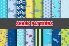 a collection of shark patterns with different colors