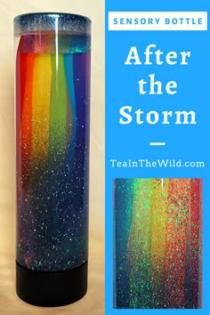 a rainbow colored vase with the words after the storm written on it and below it