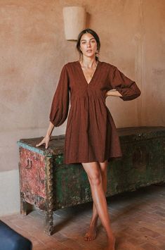 ALMA Mini Dress - chocolate cotton Cute Out To Lunch Dresses, Closet Maid Dresser, Guest Dress Fall, Fall Fit Dress, What To Wear To A Fall Wedding As Guest Dresses, Fall Dresses Work, Modest Womens Fashion Casual, Burnt Orange Dress Casual, Curdoroy Dress