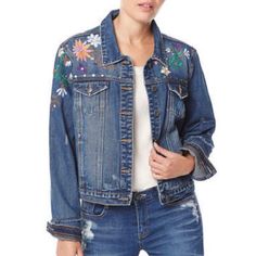 Buffalo David Bitton Denim Jacket Embroidered W/ Flowers & A Bird Jean Jacket Distressed Button Front Pockets Prefect Fall/Winter Coat Nwt Lightweight Denim Jacket, Buffalo Jeans, Fall Winter Coat, Embroidered Jean Jacket, Boho Jeans, Boho Denim, White Jean Jacket, Distressed Jean Jacket, Boho Jacket