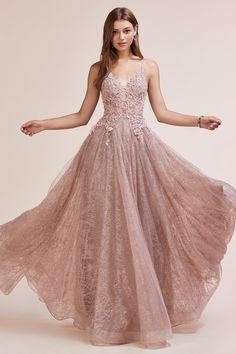 A0681 Rose Gold Andrea And Leo, Cheap Prom Dresses Online, Rose Gold Lace, Glitters Skirt, Embroidered Bodice, Sequin Appliques, فستان سهرة, Sleeveless Long Dress, Prom Dresses Online