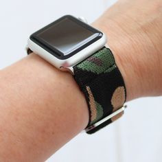 The perfect fit and comfortable watch band for Apple Watches! Nylon elastic is stretchy and soft in eye catching prints. Stainless steel adjuster allows sizing from 5" to 10" wrists. Stainless steel connectors. Watch Bands For Apple Watch, Bands For Apple Watch, Apple Watch 42mm, Apple Watches, Apple Watch 38mm, Silicon Bands, Leather Band, Apple Watch Bands, Watch Band