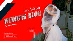 a poster for a wedding blog featuring a bride and groom kissing in front of a red background