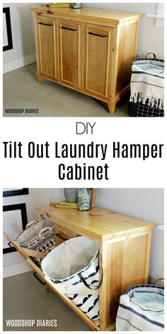 the diy laundry hamper cabinet is made from wood