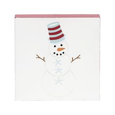 a card with a snowman wearing a red, white and blue hat on it's head