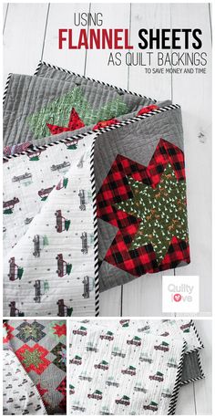 a quilted christmas table runner with the words using flannel sheets as quilt backings