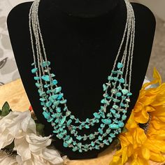 Turquoise And Silver Multi Layer Necklace. Boot Barn Shyanne Country Turquoise Multi-strand Necklaces For The Beach, Turquoise Multi-strand Necklace For Beach, Elegant Turquoise Necklace For Beach, Turquoise Multi-strand Necklace, Turquoise Multi-strand Necklace For Gift, Multi-strand Turquoise Necklace For Gifts, Turquoise Multi-strand Necklace For Jewelry Making, Boot Barn, Country Wear