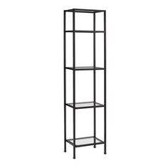 a tall black shelf with three shelves on each side and one section missing from the top