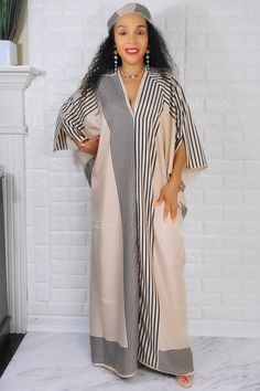 Mocha CC Print on side Caftan & Scarf One size fit all (S to 3XL) Mocha, One Size Fits All, Navy And White, African Fashion