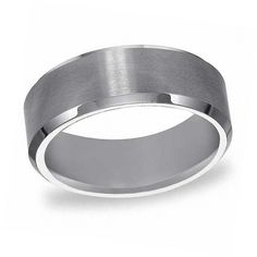 men's wedding band in white gold with satin finish and beveled edge