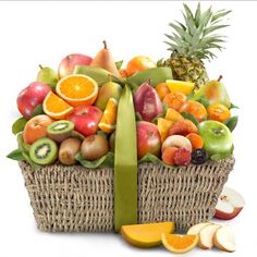 a large basket filled with lots of different types of fruit