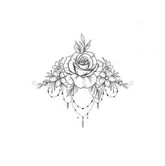 a black and white drawing of a rose with beads