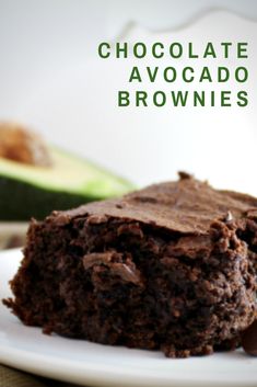 chocolate avocado brownies on a white plate