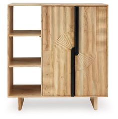 the sideboard is made out of wood and has two shelves on each side, one with