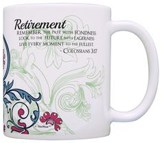 a white coffee mug with the words retirement on it