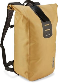 a yellow backpack with black straps on it