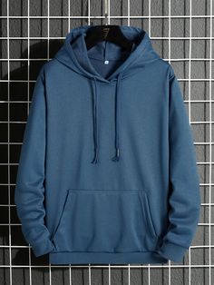 Dusty Blue Basics  Long Sleeve Polyester Plain Pullovers Embellished Slight Stretch Spring/Fall Men Hoodies & Sweatshirts Pull Over Sweatshirt Outfit, Nike Hoodies For Men, Best Hoodies For Men, Black And White Hoodies, Blue Hoodie Men, Plain Jacket, Plain Hoodies, Marvel Hoodies