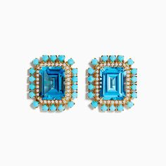 Effy 14K Yellow Gold Blue Topaz, Turquoise and Diamond Earrings Blue Topaz Multi-stone Earrings, Jewelry Guide, Effy Jewelry, Yellow Stone, Gold Yellow, Myanmar, Blue Topaz, Round Diamonds, Gold Metal