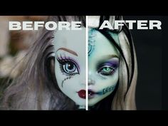 the before and after photos of a doll's make - up is shown in this image