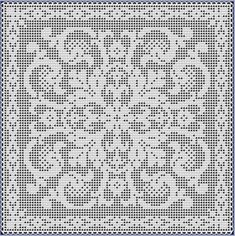 a cross stitch pattern in blue and white with an intricate design on the front side