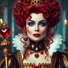 Halloween Makeup Ideas Queen Of Hearts, Queen Of Hearts Hair, Queen Of Hearts Makeup Ideas, Red Queen Makeup Alice In Wonderland, Queen Of Hearts Cosplay Diy, Alice In Wonderland Inspired Dress Red Queen, Queen Of Hearts Inspired Outfits, Red Queen Makeup, Queen Of Hearts Scary Makeup