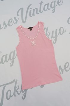 Louis Vuitton Pink Ribbed Tank Top Logo Chest Beaded Lv Shirt, Louis Vuitton Top, Louis Vuitton Pink, Beaded Neckline, Vintage Louis Vuitton, Shirt Skirt, Baddie Outfits, Jacket Tops, Tank Top Fashion