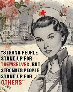 a woman with a red cross on her head and the words, strong people stand up for themselves, but strangler people stand up for others