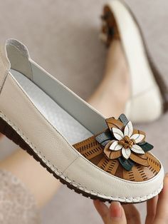 From weekdays to weekends, these flower bow headed chic design loafers will keep feet comfortable while complementing your everyday look. Pull-on 1" heel Leather upper Leather lining Rubber sole Applique Flower, Reindeer Headband, Purple Pants, Designer Heels, Leather Slip Ons, Chic Design, Slip On Sneakers, Leather Loafers, Loafers For Women