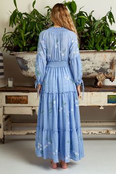 Women Spring And Summer Bohemian Holiday Flower Embroidery Hollow Tassel Decoration Retro Styling Goddess Dress - Blue- M Spring Maxi Embroidered Dress, Spring Maxi Length Embroidered Dress, Spring Blue Embroidered Maxi Dress, Blue Embroidered Maxi Dress For Spring, Spring Peasant Style Embroidered Boho Dress, Spring Peasant Boho Dress With Floral Embroidery, Spring Embroidered Peasant Boho Dress, Spring Peasant Boho Maxi Dress, Spring Peasant Style Maxi Dress