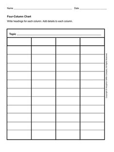 the four column chart worksheet for students to use in their writing and reading skills