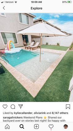 the instagram page shows an image of a backyard with a pool and patio furniture