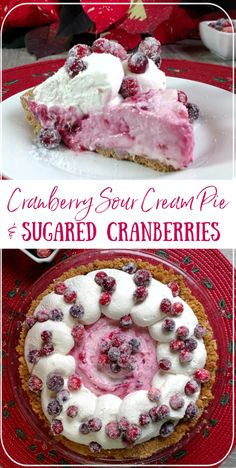 cranberry sour cream pie and sugared cranberries