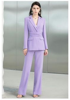 Funny Holiday Quotes, Lavender Suit, Purple Suits, Professional Outfits Women, Purple Pants, Holiday Quotes, Office Outfits Women, Purple Outfits, Press Tour