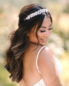 Opal Wedding Headband Half Up Half Down Wedding Hair With Pearl Headband, Wedding Hair Down Tiara, Vegas Photos, Hairpiece Wedding, Bridal Hair Half Up, Bridal Hairpiece, Wedding Hair Headband